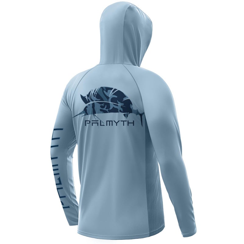 Palmyth Fishing Hoodie for Men Long Sleeve with Mask Sun Protection UV UPF 50 Shirts Neck Gaiter Light Blue Sailfish M - Image 2