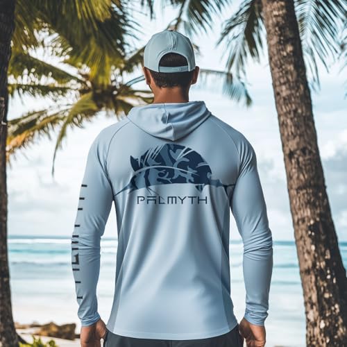 Palmyth Fishing Hoodie for Men Long Sleeve with Mask Sun Protection UV UPF 50 Shirts Neck Gaiter Light Blue Sailfish M - Image 3