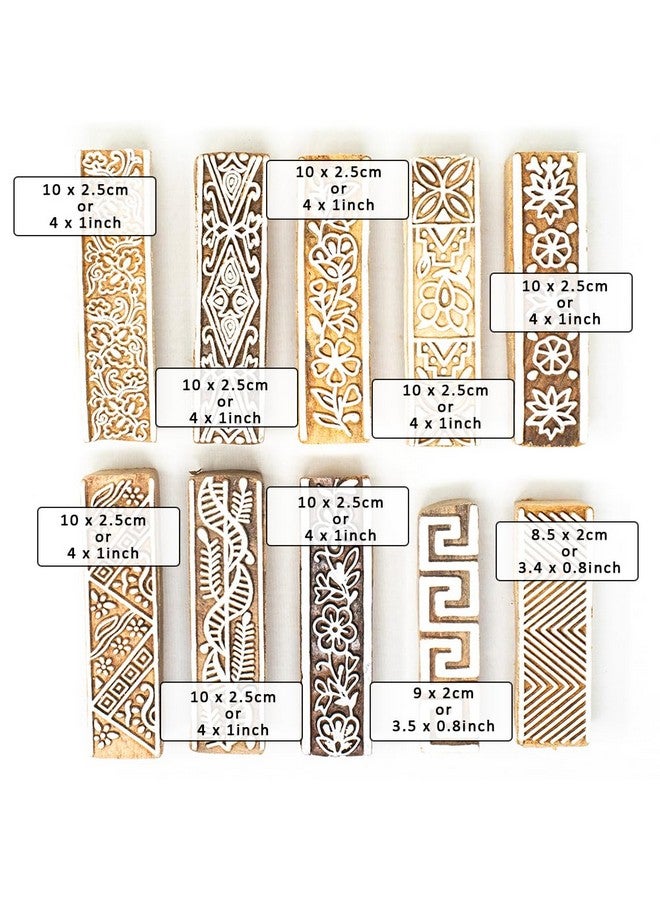 Hashcart Wooden Stamp Block, Printing Stamp Design Set | Block for Printing Saree Border | Dresses, Craft Card Making, Scrapbook, Clay Pottery | Set of 10 - Image 4