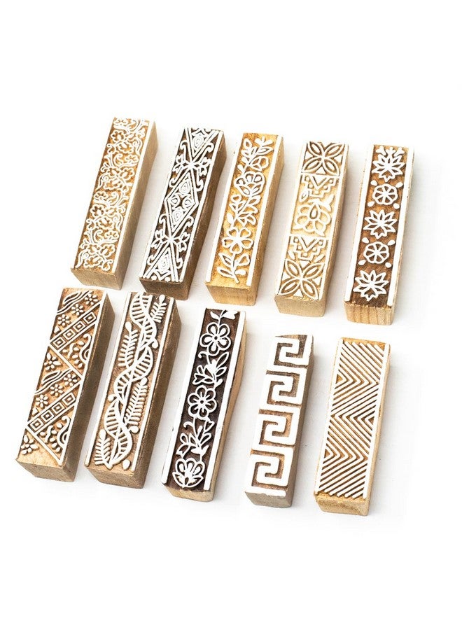 Hashcart Wooden Stamp Block, Printing Stamp Design Set | Block for Printing Saree Border | Dresses, Craft Card Making, Scrapbook, Clay Pottery | Set of 10 - Image 1
