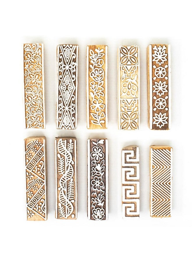 Hashcart Wooden Stamp Block, Printing Stamp Design Set | Block for Printing Saree Border | Dresses, Craft Card Making, Scrapbook, Clay Pottery | Set of 10 - Image 2