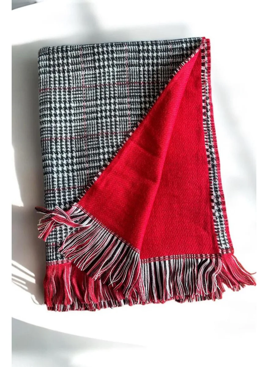 باهلس Puffy Wool Textured Double Sided Plaid Scarf Shawl