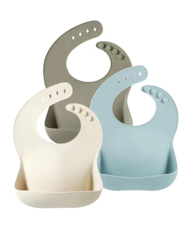 PandaEar Set of 3 Cute Silicone Baby Bibs for Babies & Toddlers (10-72 Months) Waterproof, Soft, Unisex, Non Messy