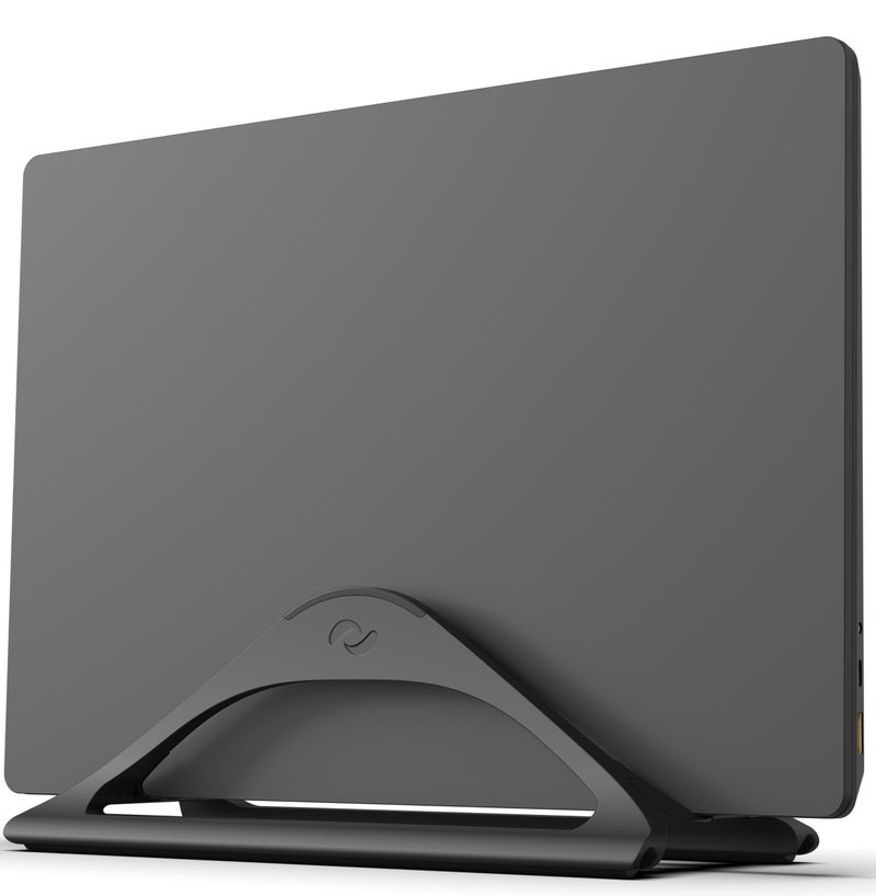 HumanCentric Vertical Laptop Stand for Desks in Matte Black, Upright Adjustable Holder to Dock Apple MacBook Stand, and Other Laptops to Organize Work & Home Office, Automatic Grip - Image 1