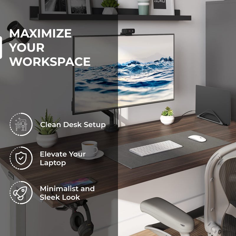 HumanCentric Vertical Laptop Stand for Desks in Matte Black, Upright Adjustable Holder to Dock Apple MacBook Stand, and Other Laptops to Organize Work & Home Office, Automatic Grip - Image 2