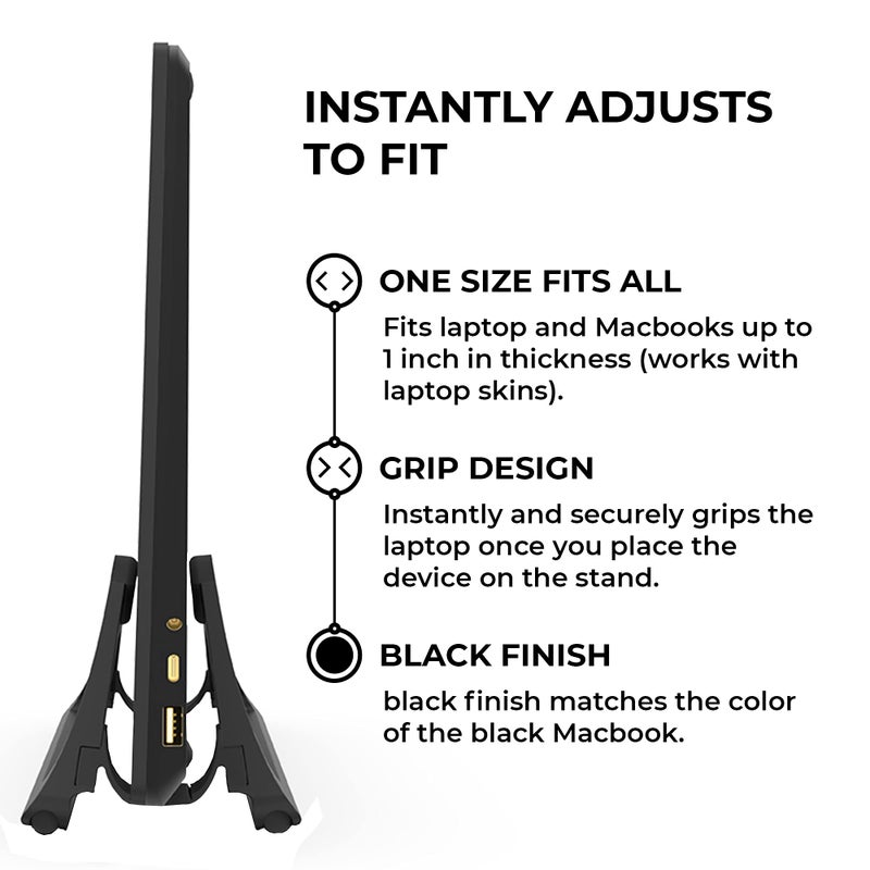HumanCentric Vertical Laptop Stand for Desks in Matte Black, Upright Adjustable Holder to Dock Apple MacBook Stand, and Other Laptops to Organize Work & Home Office, Automatic Grip - Image 3