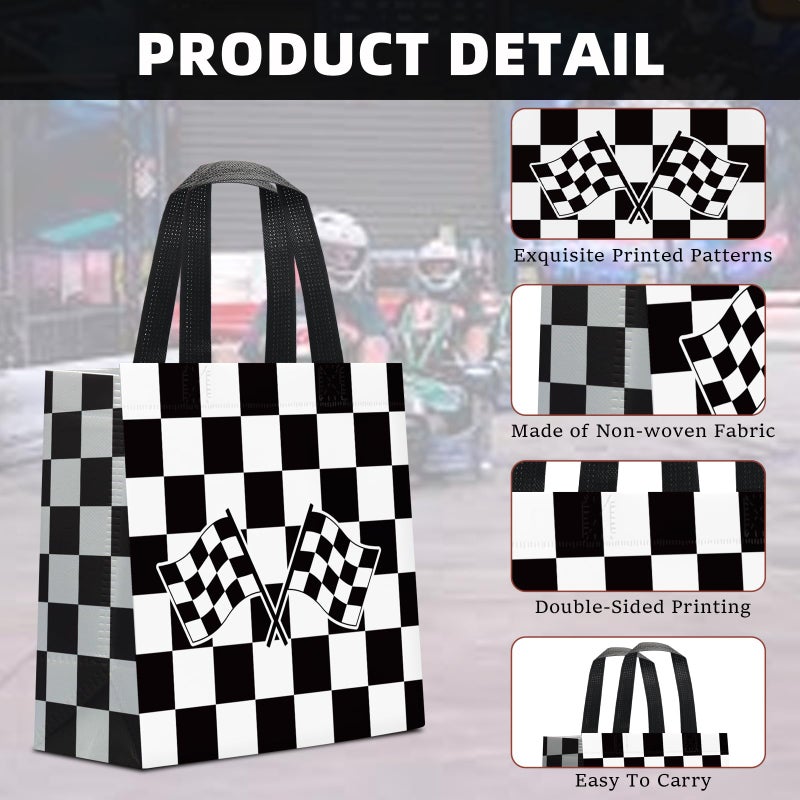 KERINGO 24 PCS Checkered Racing Gift Bags Race Car Party Favors Bag Black and White Non Woven Candy Bags for Race Car Themed Birthday Party Supplies - Image 3