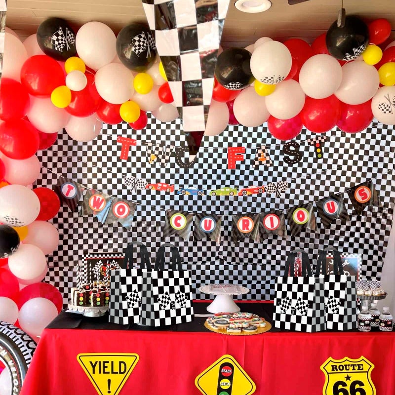 KERINGO 24 PCS Checkered Racing Gift Bags Race Car Party Favors Bag Black and White Non Woven Candy Bags for Race Car Themed Birthday Party Supplies - Image 4