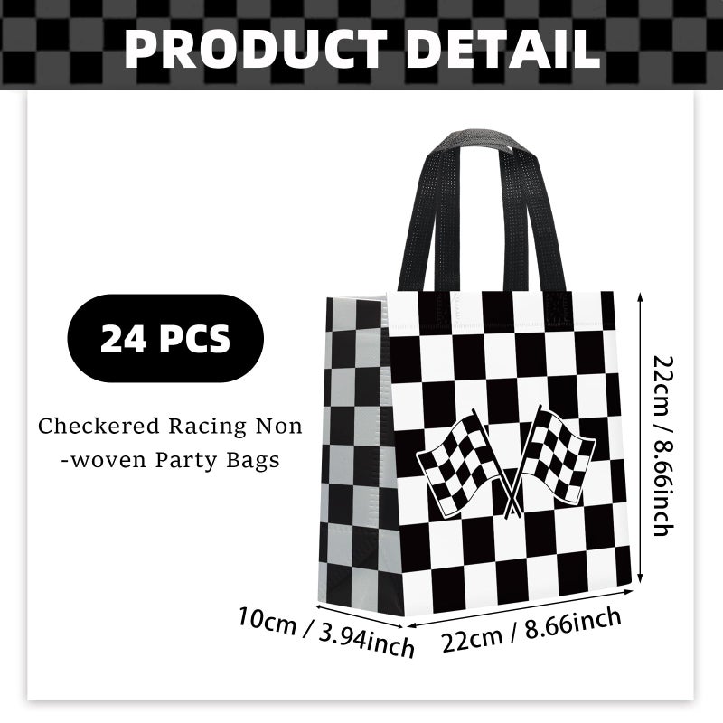 KERINGO 24 PCS Checkered Racing Gift Bags Race Car Party Favors Bag Black and White Non Woven Candy Bags for Race Car Themed Birthday Party Supplies - Image 2