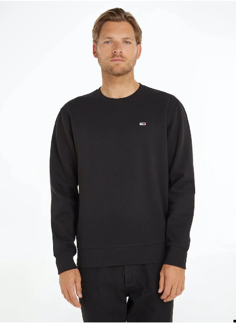 TOMMY JEANS Men's Flag Patch Fleece Sweatshirt, Black