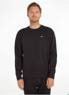 TOMMY JEANS Men's Flag Patch Fleece Sweatshirt, Black  - Image 2