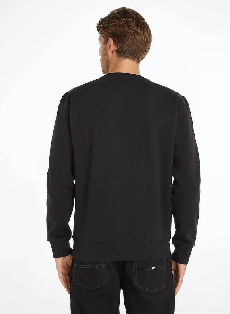 TOMMY JEANS Black Flag Patch Fleece Sweatshirt for Men | Best Price UAE