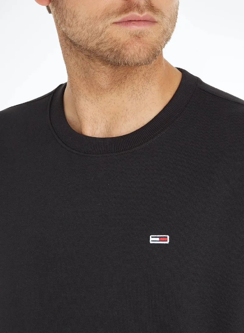 TOMMY JEANS Black Flag Patch Fleece Sweatshirt for Men | Best Price UAE