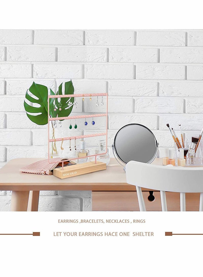 KASTWAVE Earring Organiser, Jewelry Stand, Earring Display Stand with Wooden Tray/Dish for Earrings Necklace Bracelet Rings, Earring Holder for Hanging Earrings - Image 3