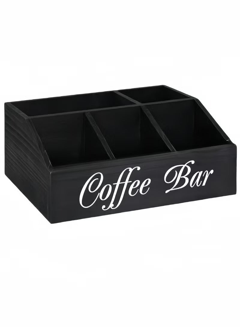 ULHYC Coffee Station Organizer for Counter, Wood Coffee Pods Holder Storage Basket, Coffee and Tea Condiment Storage Organizer, Rustic Coffee Bar Decor for Coffee Accessories Organizer - Image 4