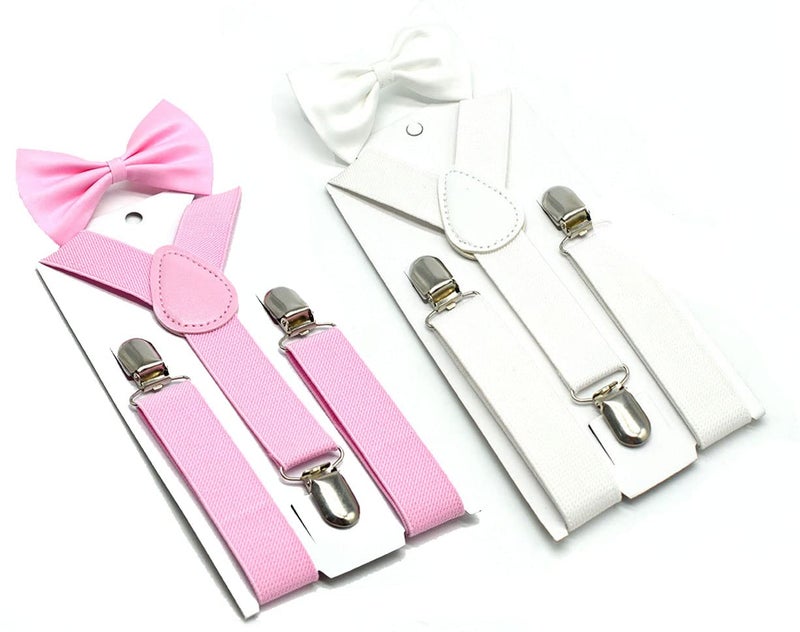 RR DESIGN Stylish Y-back Suspender Bowtie Matching Set for Kids- Age group - 1-6 years (Combo pack of 2- (black & Red)