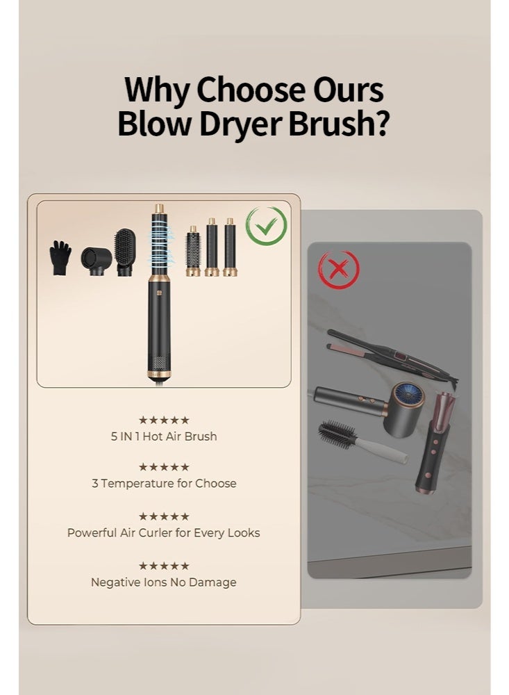 5 In 1 Hair Dryer Brush Hot Comb Set，1000W Hot Air Hair Curler and Straightener Styling Tool Comb Curling Brush Suitable for Women Hair Types，Black - Image 4