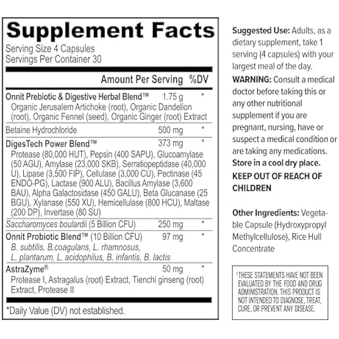 ONNIT Total Gut Health Daily Digestive Support, IGEN Non-GMO Tested Digestion Supplement for Women and Men with 7 Strains of Probiotics, Prebiotics, Enzymes and Betaine HCL, 120 Count - Image 5