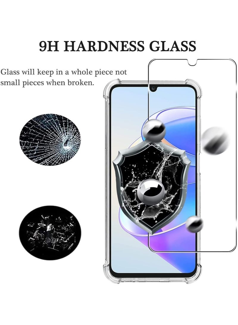 عام غلاف واقي شفاف مناسب لهاتف HONOR X7a، مع 3 قطع من زجاج الحماية المقوى، غلاف هاتف فائق الرقة من مادة TPU المرن مع حماية هوائية في الزوايا، مقاوم للسقوط والخدوش والصدمات بتصميم بلوري شفاف - Image 5