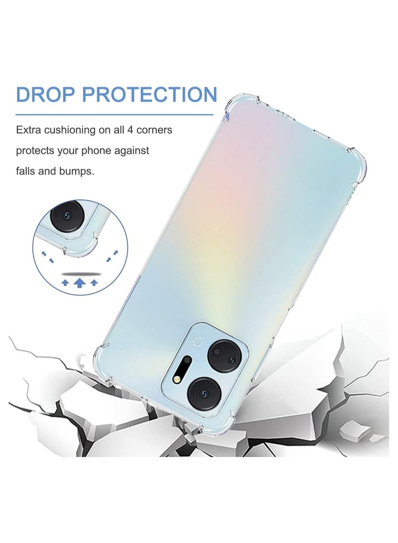 عام غلاف واقي شفاف مناسب لهاتف HONOR X7a، مع 3 قطع من زجاج الحماية المقوى، غلاف هاتف فائق الرقة من مادة TPU المرن مع حماية هوائية في الزوايا، مقاوم للسقوط والخدوش والصدمات بتصميم بلوري شفاف - Image 3