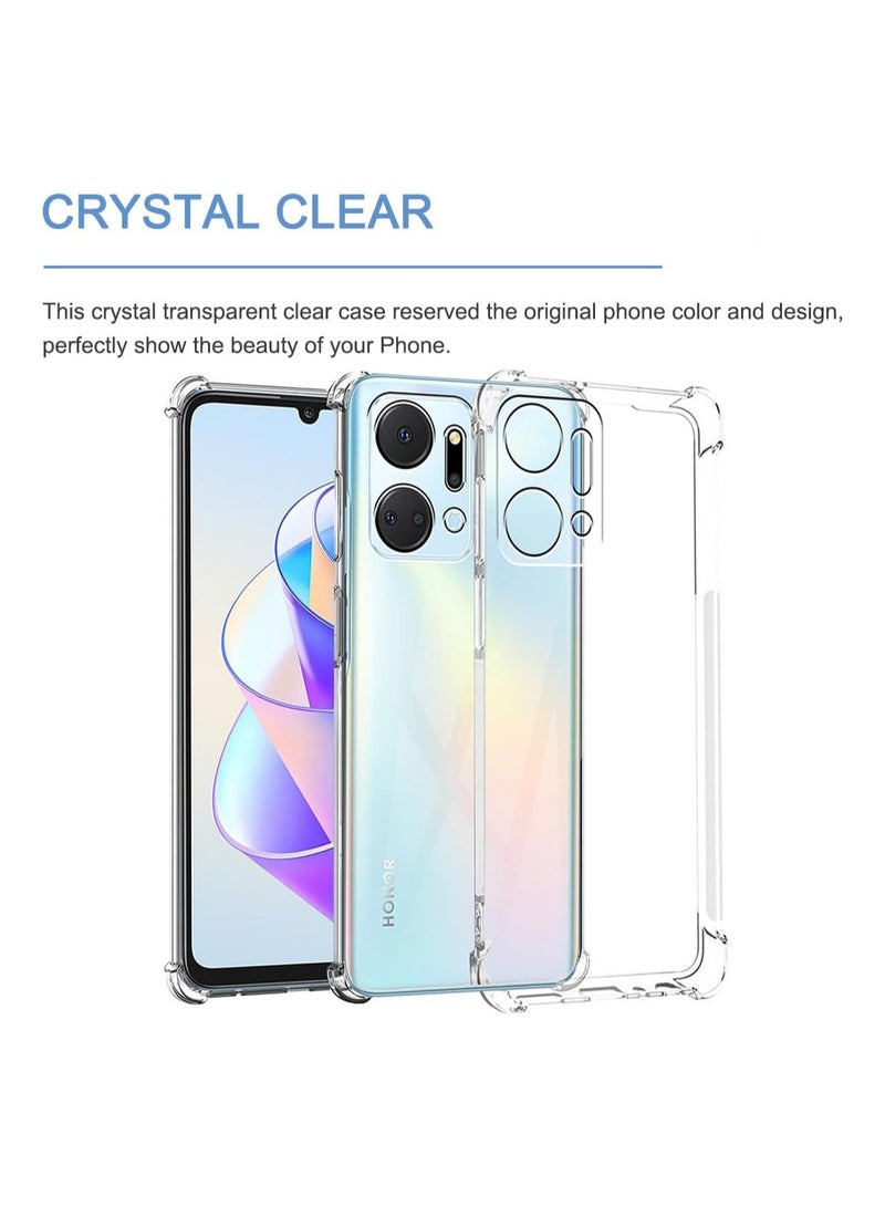 عام غلاف واقي شفاف مناسب لهاتف HONOR X7a، مع 3 قطع من زجاج الحماية المقوى، غلاف هاتف فائق الرقة من مادة TPU المرن مع حماية هوائية في الزوايا، مقاوم للسقوط والخدوش والصدمات بتصميم بلوري شفاف - Image 2