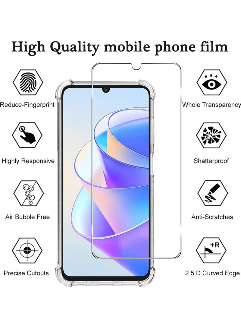 عام غلاف واقي شفاف مناسب لهاتف HONOR X7a، مع 3 قطع من زجاج الحماية المقوى، غلاف هاتف فائق الرقة من مادة TPU المرن مع حماية هوائية في الزوايا، مقاوم للسقوط والخدوش والصدمات بتصميم بلوري شفاف - Image 4