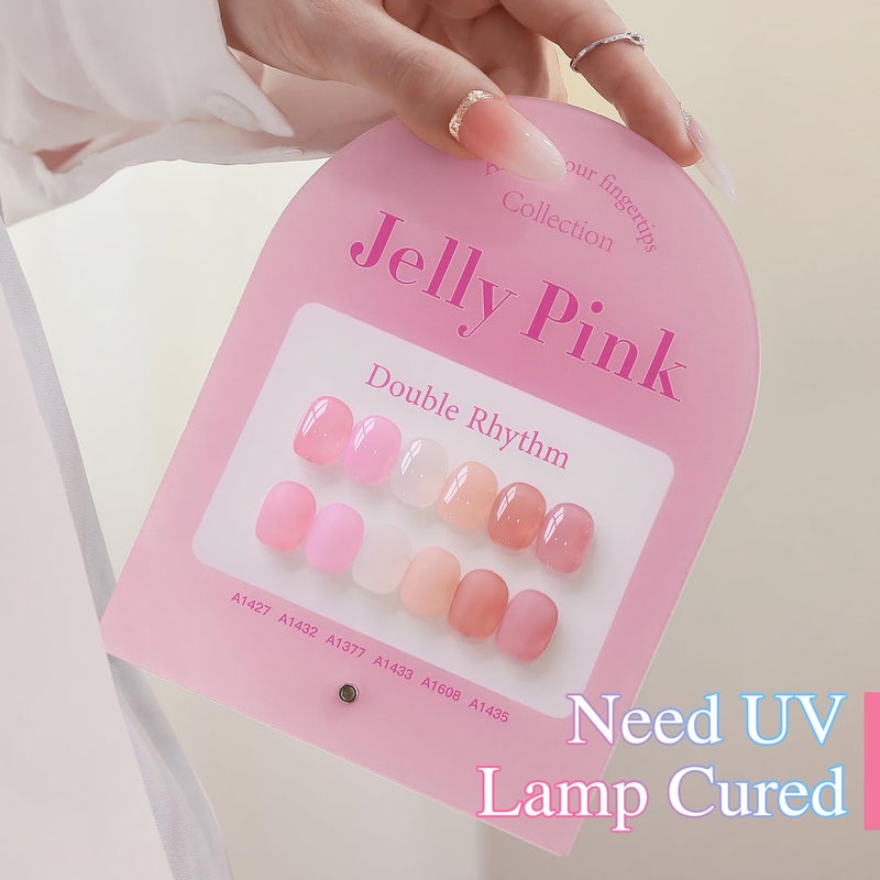 Double Rhythm 6 Pcs 15 ML Gel Polish Set Same Color Same Bottle Soak Off Gel Polish Kit Nail Art Manicure Salon DIY at Home for Women (Jelly Milky White Nude Pink Rose-T6-23) - Image 4