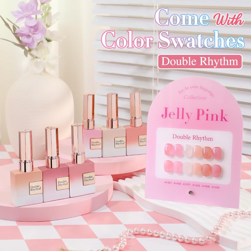 Double Rhythm 6 Pcs 15 ML Gel Polish Set Same Color Same Bottle Soak Off Gel Polish Kit Nail Art Manicure Salon DIY at Home for Women (Jelly Milky White Nude Pink Rose-T6-23) - Image 2