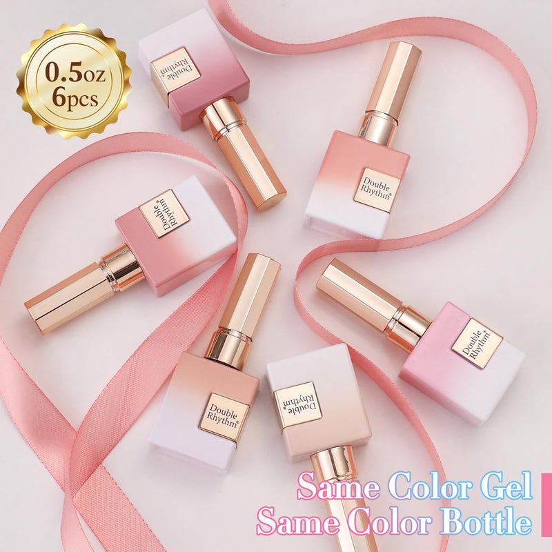 Double Rhythm 6 Pcs 15 ML Gel Polish Set Same Color Same Bottle Soak Off Gel Polish Kit Nail Art Manicure Salon DIY at Home for Women (Jelly Milky White Nude Pink Rose-T6-23) - Image 5