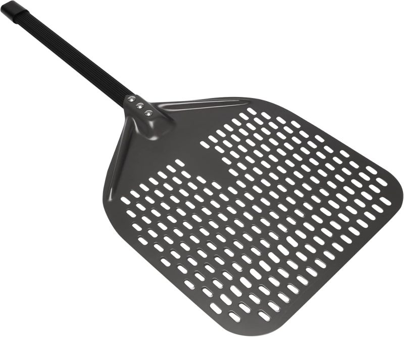 Perforated Pizza Pan 12-Inch Rectangular Black - 40cm Handle For Easy Maneuvering Pizza Baking Tool for Home Homemade Pizza Preparation - Image 2