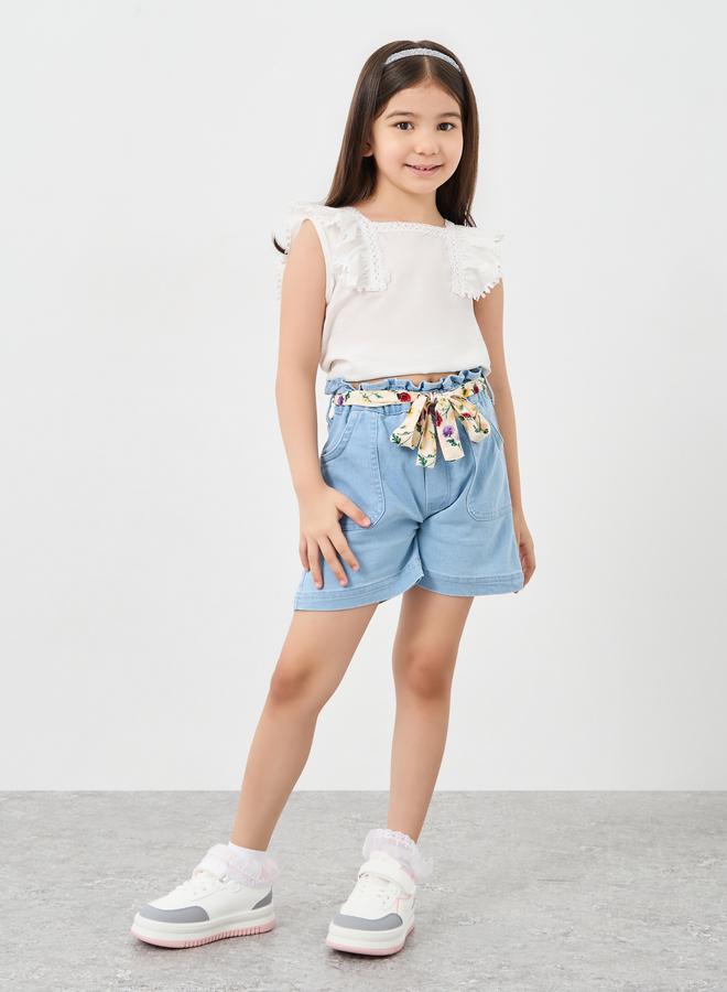 Styli Paper Bag Waist Denim Shorts - Image 2