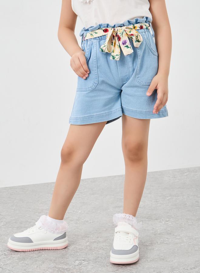 Styli Paper Bag Waist Denim Shorts - Image 1