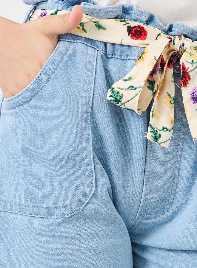 Styli Paper Bag Waist Denim Shorts - Image 3