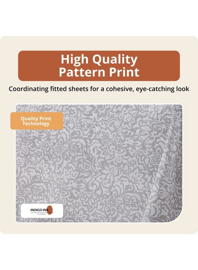 Indigo Ink Full Size Sheet Sets, Soft & Wrinkle Resistant 4-Piece Bedding, Floral Damask Home Decor (Tufted Medallion Collection, Full),Grey - Image 2