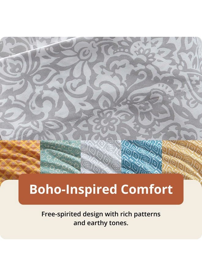 Indigo Ink Full Size Sheet Sets, Soft & Wrinkle Resistant 4-Piece Bedding, Floral Damask Home Decor (Tufted Medallion Collection, Full),Grey - Image 4