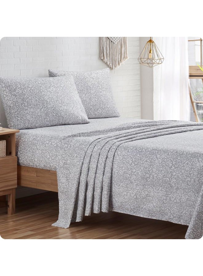 Indigo Ink Full Size Sheet Sets, Soft & Wrinkle Resistant 4-Piece Bedding, Floral Damask Home Decor (Tufted Medallion Collection, Full),Grey - Image 1