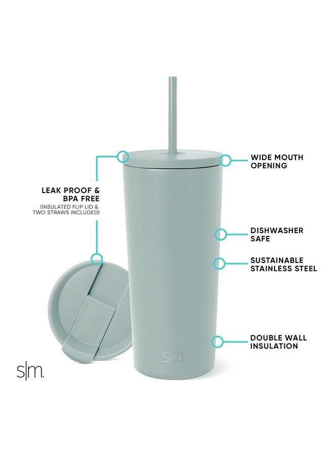 Simple Modern Simple Modern Insulated Tumbler with Lid and Straw | Iced Coffee Cup Reusable Stainless Steel Water Bottle Travel Mug | Gifts for Women Men Her Him | Classic Collection | 20oz | Sea Glass Sage - Image 2
