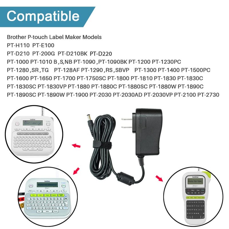 FouceClaus Ac Dc Adapter for Brother P-Touch PT-D210 PTD 210 PTD220 PT-D200VP PTH110 Label Maker, UL Listed Power Supply Charger for Brother AD-24 AD-24ES AD-20 AD-30 (8.2 Ft Long Cord) - Image 3