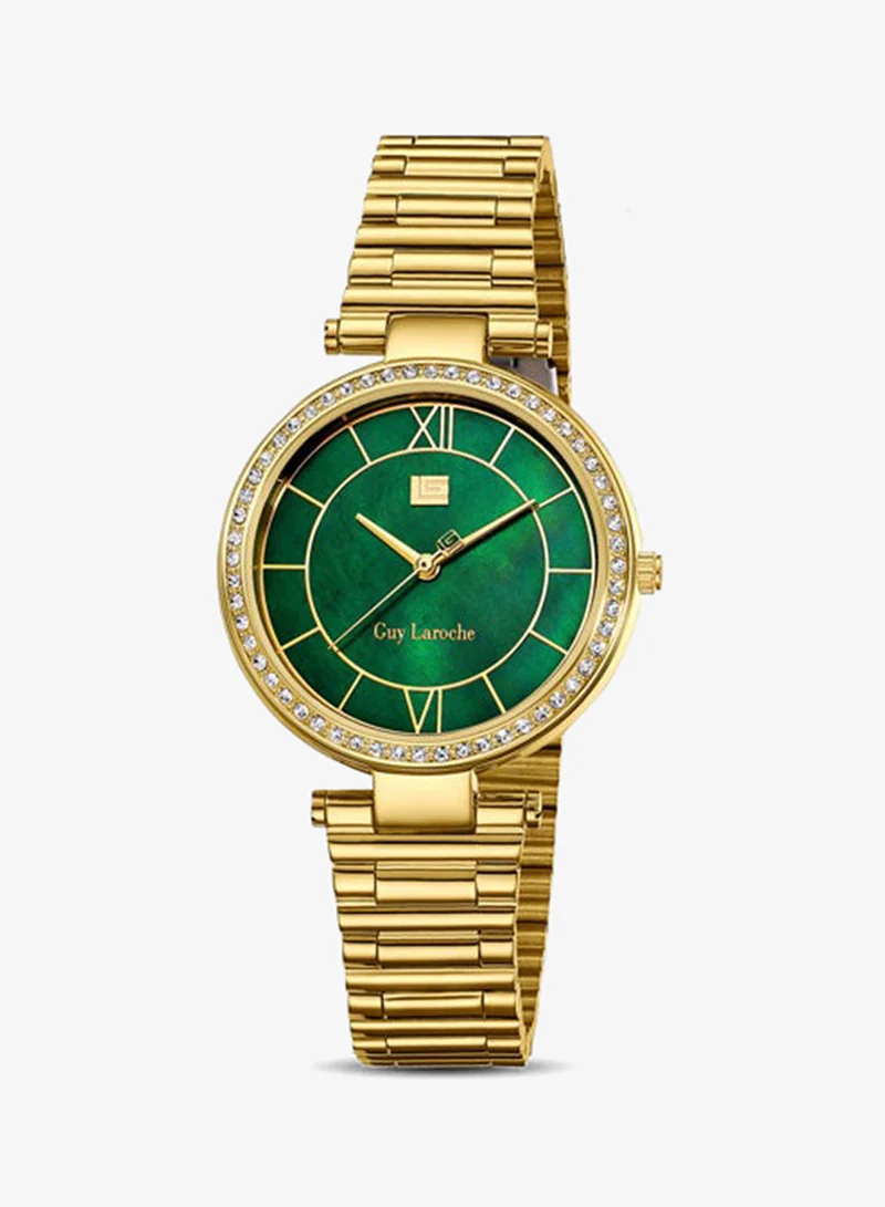 Guy Laroche Violette Yellow Gold Plated Stainless Steel Bracelet Analog Watch for Women, 34mm