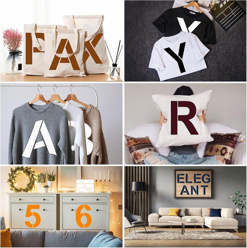 FEBSNOW 36 Pcs Reusable Letter & Number Stencils, for Painting on Wood, Wall, Fabric, Rock, Chalkboard, Glass (12 Inches) - Image 4