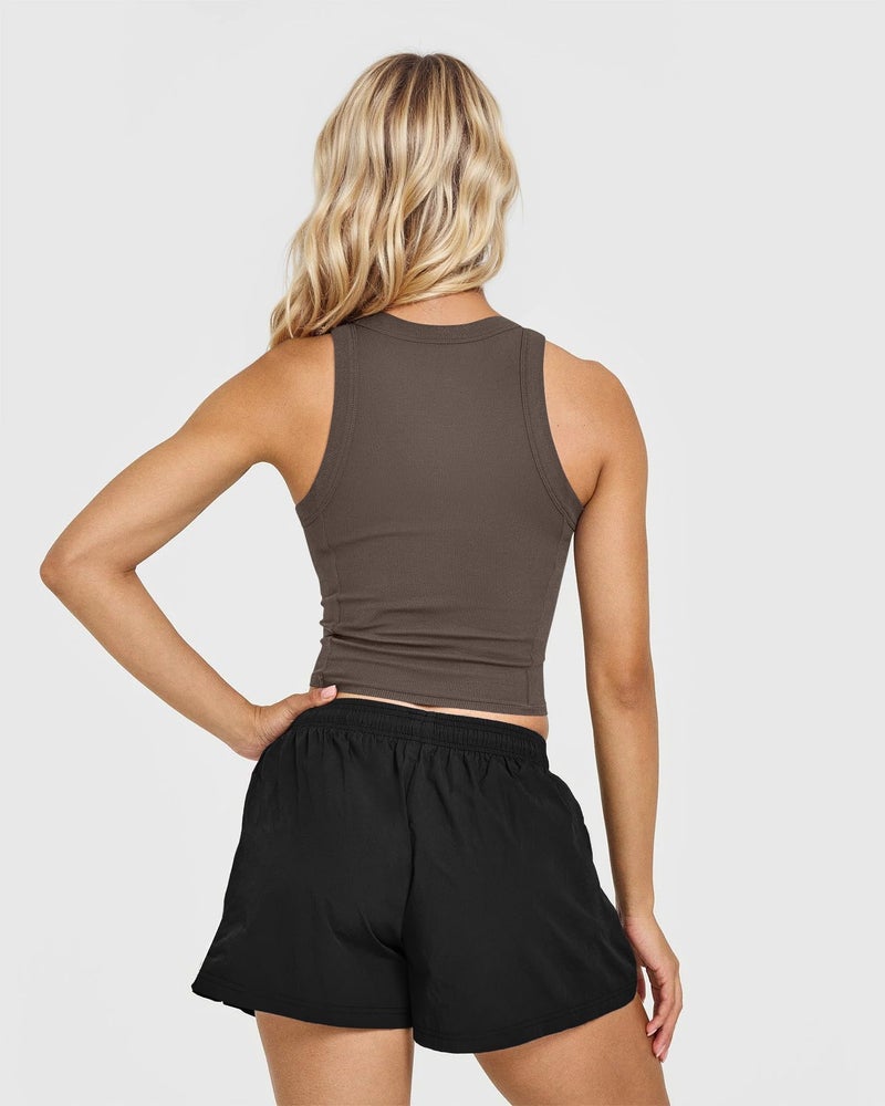 OQQ Womens 2 Pack Crop Tank Tops Crew Neck Sleeveless Ribbed Stretch Workout Athleisure Tops Tea Leaf Beige - Image 5