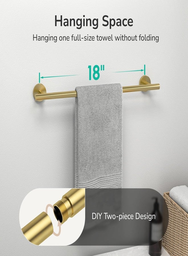 USHOWER Brushed Gold Towel Bar, 18-Inch Towel Racks for Bathroom Wall-Mounted, Thicken SUS304 Stainless Steel Towel Rod (Total Length 20-Inch) - Image 4