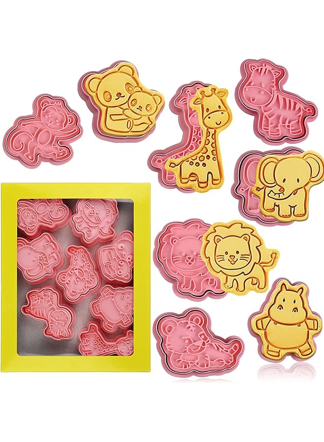 S-TOP 8PCS Animal Cookie Cutters, Animal Embossing Cookie Cutters with Plunger Stamps Set for Biscuit Fondant Cheese Baking Molds - Image 1