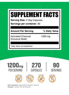 BulkSupplements.com Activated Charcoal Capsules - Coconut Charcoal, Activated Charcoal for Kidney Support, Activated Charcoal Pills - Vegan, 3 Capsules per Serving (1200mg), 270 Veg Capsules - pzsku/ZA691D63D20A0BAC0AD67Z/45/_/1735908049/7e49ea62-fb0e-44c3-90e2-960d87264da0