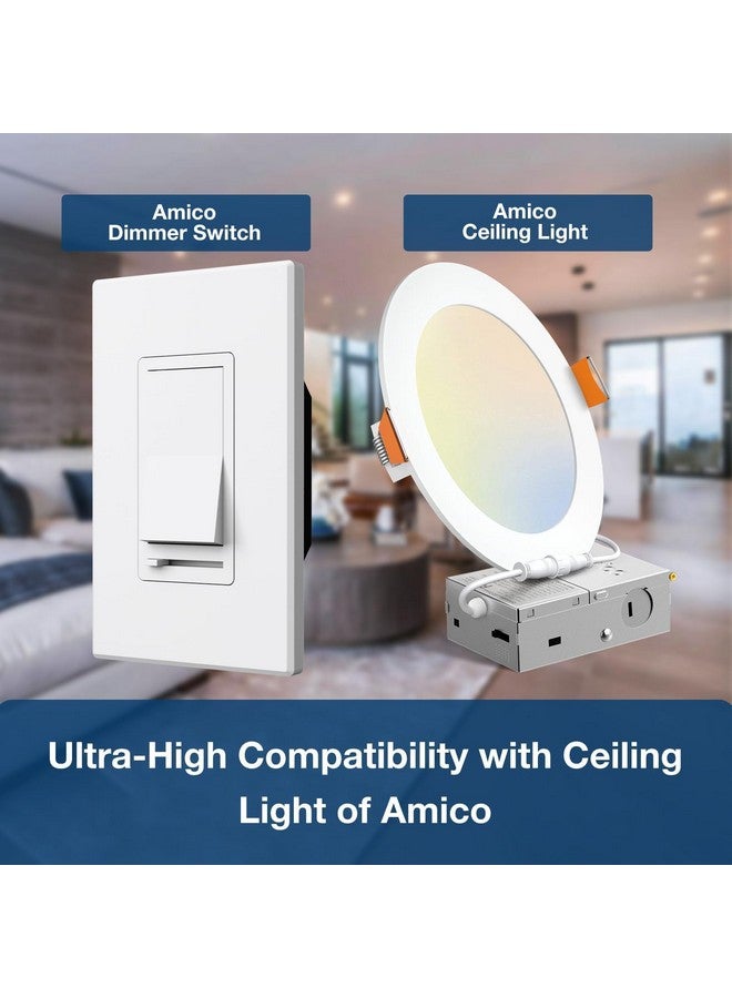 Amico 6 Pack Dimmer Light Switch, Single-Pole or 3-Way Slide Dimmer Switches for Led Lights, Suitable for 150W Dimmable LED/CFL Lights and 600W Incandescent/Halogen, Wall Plate Included, White - Image 4