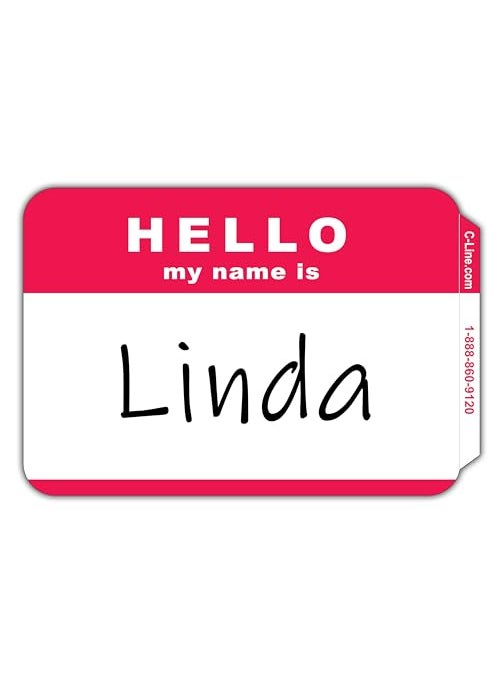 C-Line CLine Pressure Sensitive Peel and Stick Badges Hello My Name Is Red 35 x 225 Inches 100 per Box 92234 
