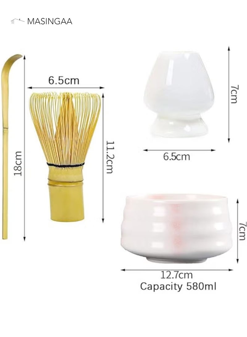 MASINGAA 4 Piece Matcha Tea Set, Matcha Whisk Kit, Matcha Ceramic Bowl Matcha Whisk, White Whisk Holder Traditional Scoop Perfect Set to a Traditional of Matcha Tool - Image 2