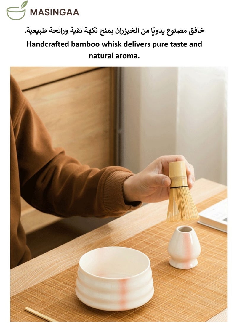 MASINGAA 4 Piece Matcha Tea Set, Matcha Whisk Kit, Matcha Ceramic Bowl Matcha Whisk, White Whisk Holder Traditional Scoop Perfect Set to a Traditional of Matcha Tool - Image 5