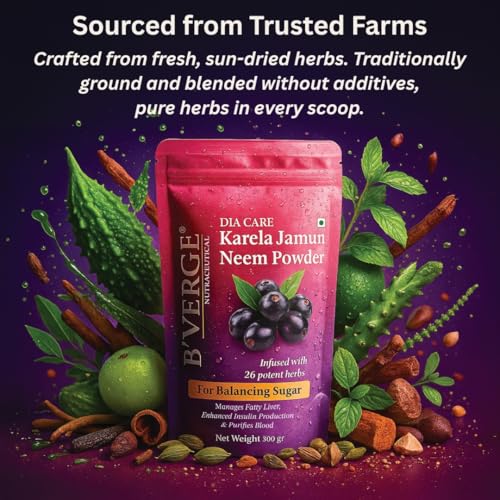 B'VERGE® Karela Jamun Powder for Diabetic Detox | Blend of 26 Potent Herbs for Balancing Sugar | 100% Ayurvedic | 300 grams - Image 2