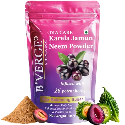 B'VERGE® Karela Jamun Powder for Diabetic Detox | Blend of 26 Potent Herbs for Balancing Sugar | 100% Ayurvedic | 300 grams - Image 1